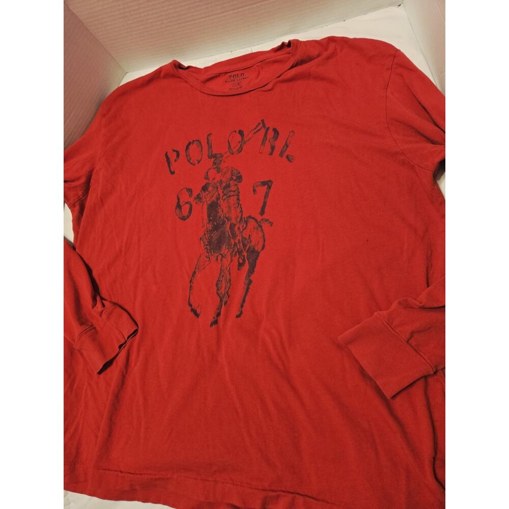 Vtg Polo Ralph Lauren Big Pony T Shirt Men Sz L Longsleeve Red Blue Horse Luxury - Picture 2 of 6